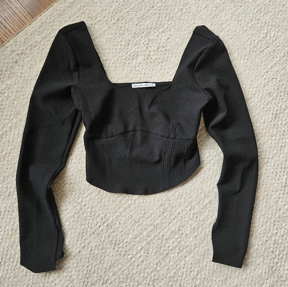 Aberceombie & Fitch Black Long Sleeve Crop Corset Top Square Neck - Picture 3 of 8